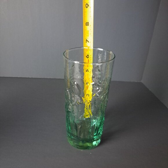 Molded Embossed Iris Floral Weighted Bottom Pale Emerald Green Tumbler Vintage - Picture 8 of 10